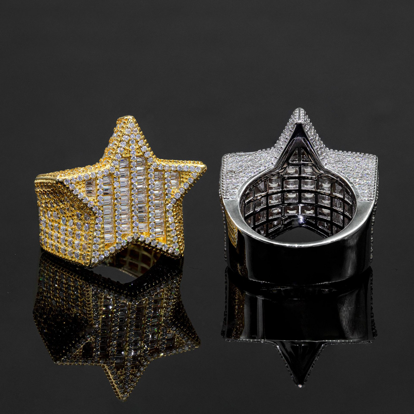 Bubble Letter Silver Moissanite VVS Baguette Star Ring for Men Hip Hop Jewelry