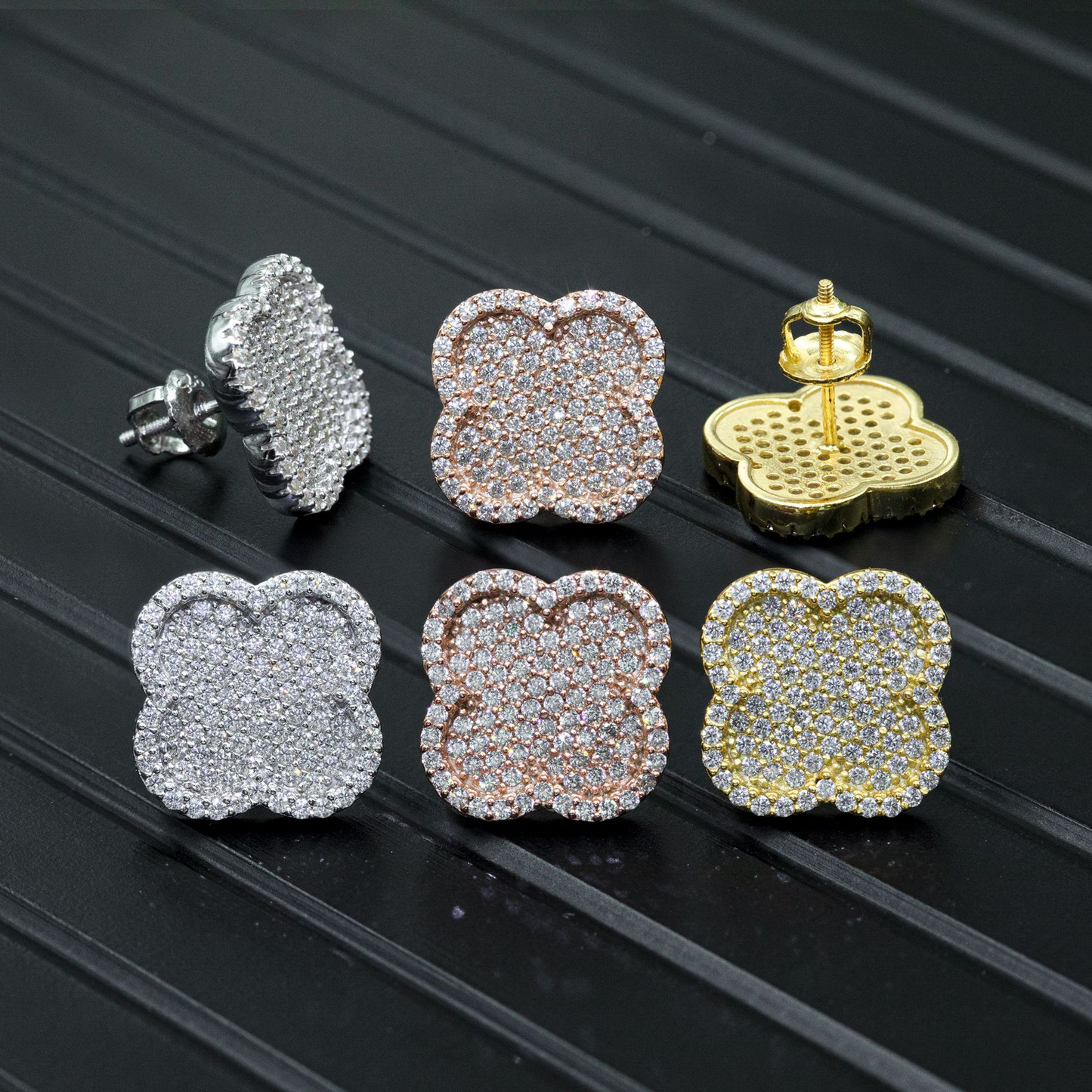 Bubble Letter Silver Moissanite VVS Cross Flower Stud Earring for Women Hip Hop Jewelry