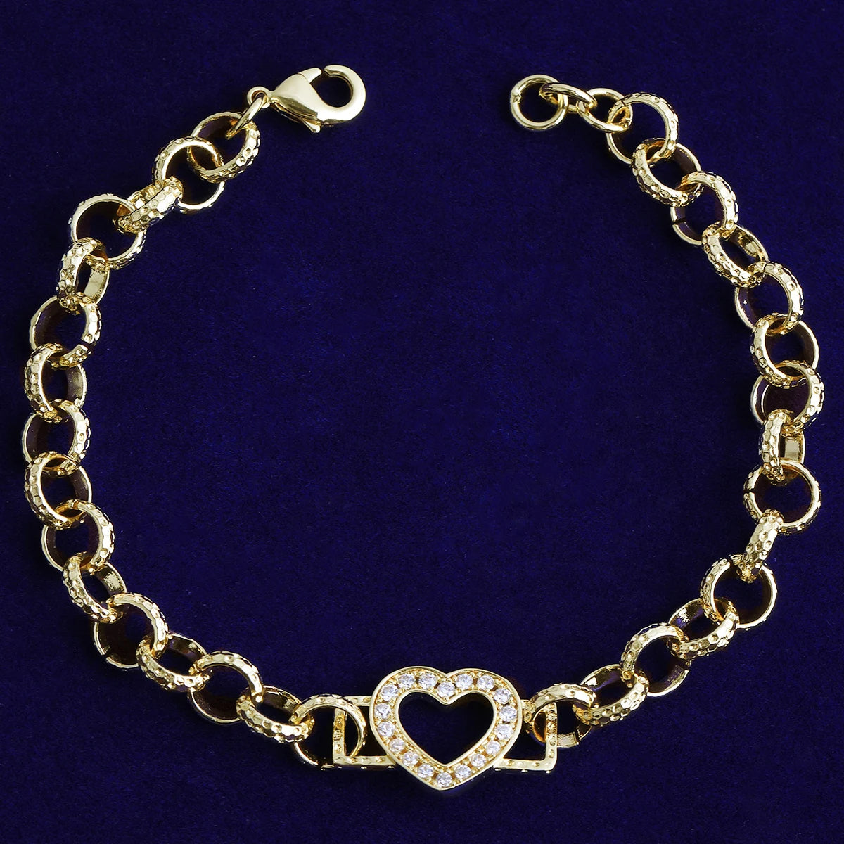 Bubble Letter Iced Out Ring Link Bracelet Heart for Women Real Gold Plated 5A Grade Hip Hop Jewelry