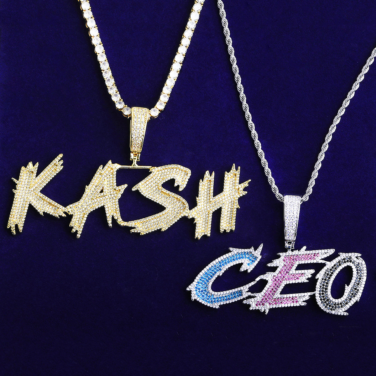 Bubble Letter Iced Out Custom Name Necklace Pendant for Men 5A Prong Setting Cubic Zirconia Copper Gold Plated Hip Hop Jewelry