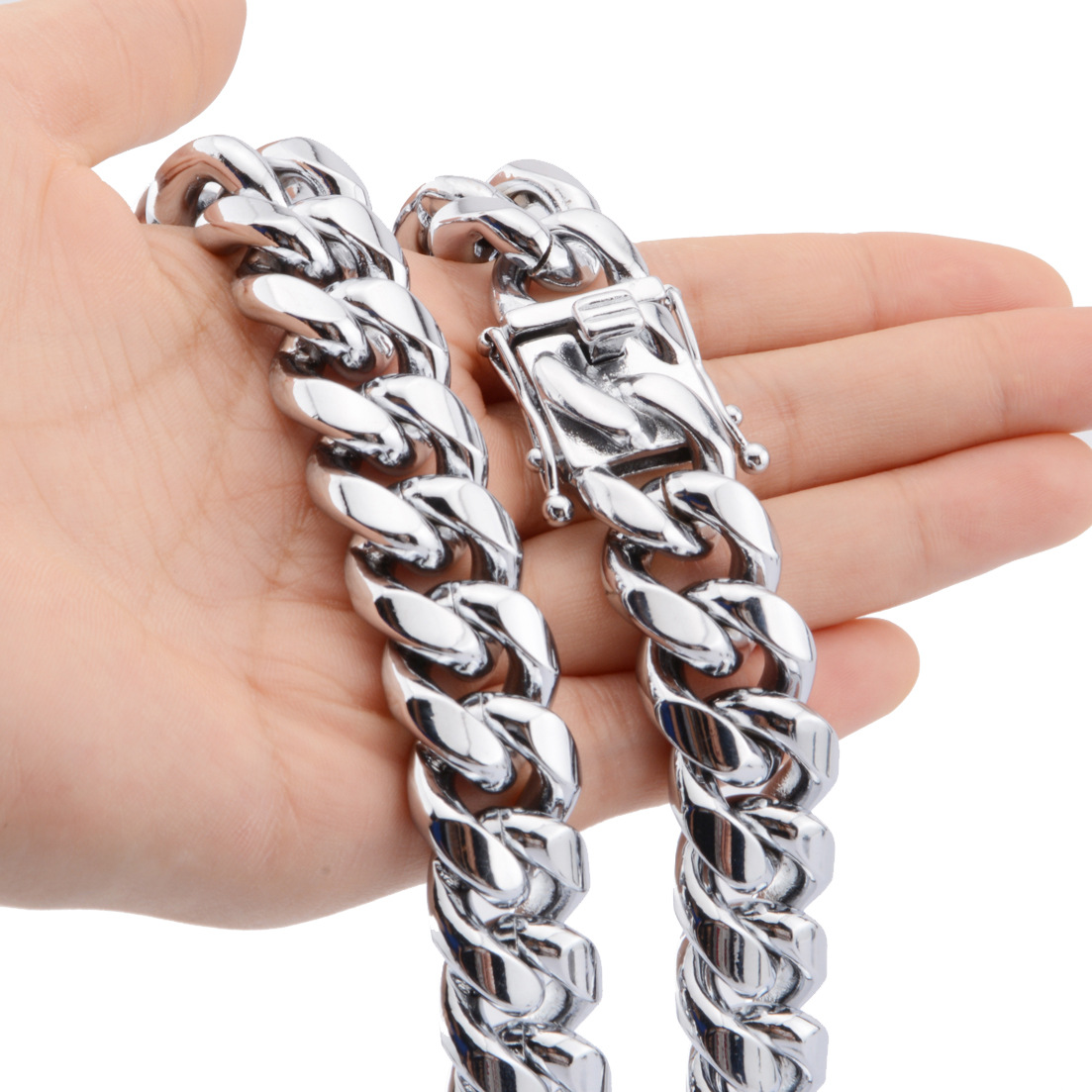 Bubble Letter Stainless Steel Miami Cuban Link Chain for Men Necklace Choker PVD Plating Real Silver Plated Lobster Clasp Hip Hop Jewelry