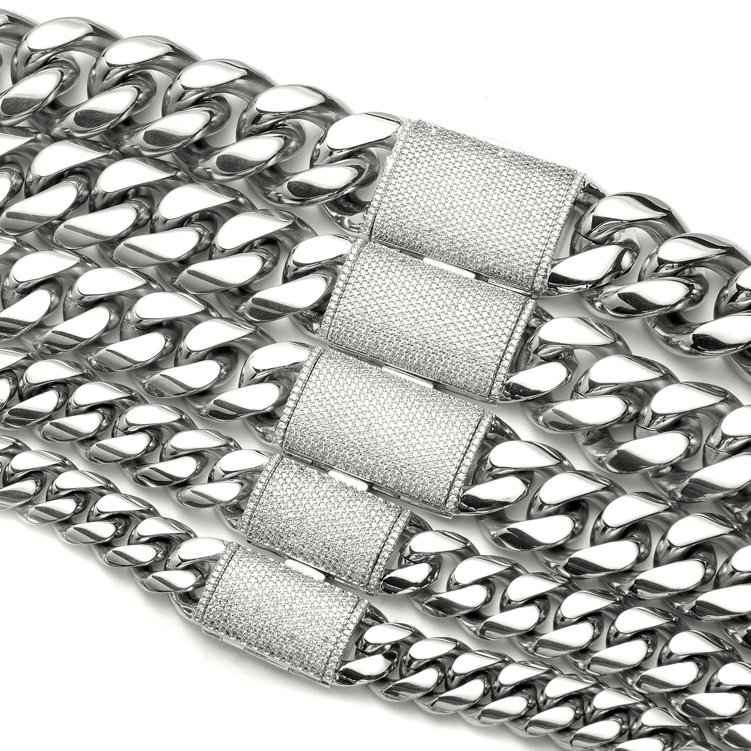 Bubble Letter Stainless Steel Miami Cuban Link Chain for Men Necklace Choker PVD Plating Real Silver Plated Flip Button Hip Hop Jewelry
