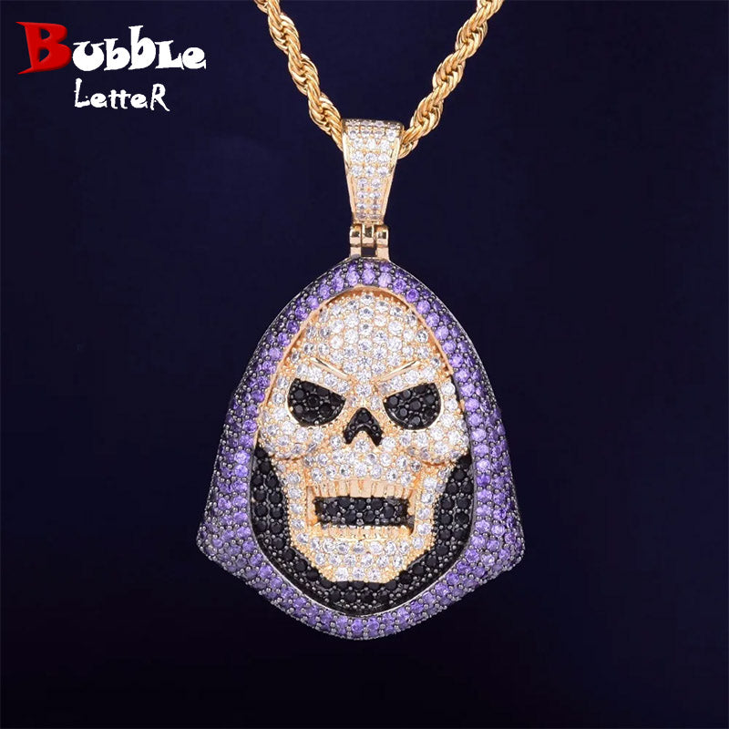 Skull Pendant Necklace Gold Color AAA Cubic Zircon Hip Hop Rock Jewelry