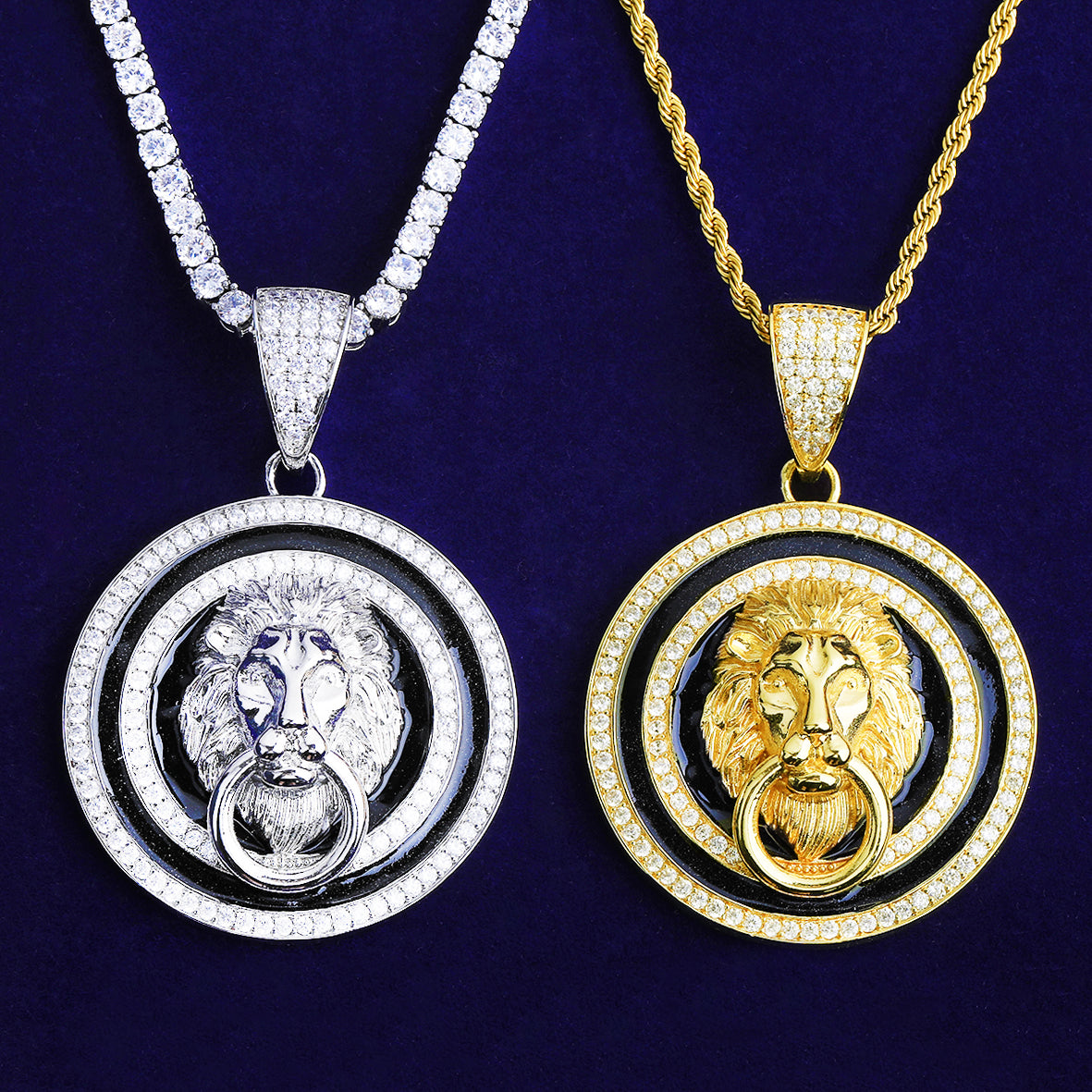 Bubble Letter Iced Out Lion Lock Circle Necklace Pendant for Men 5A Cubic Zirconia Gold Plated Hip Hop Jewelry