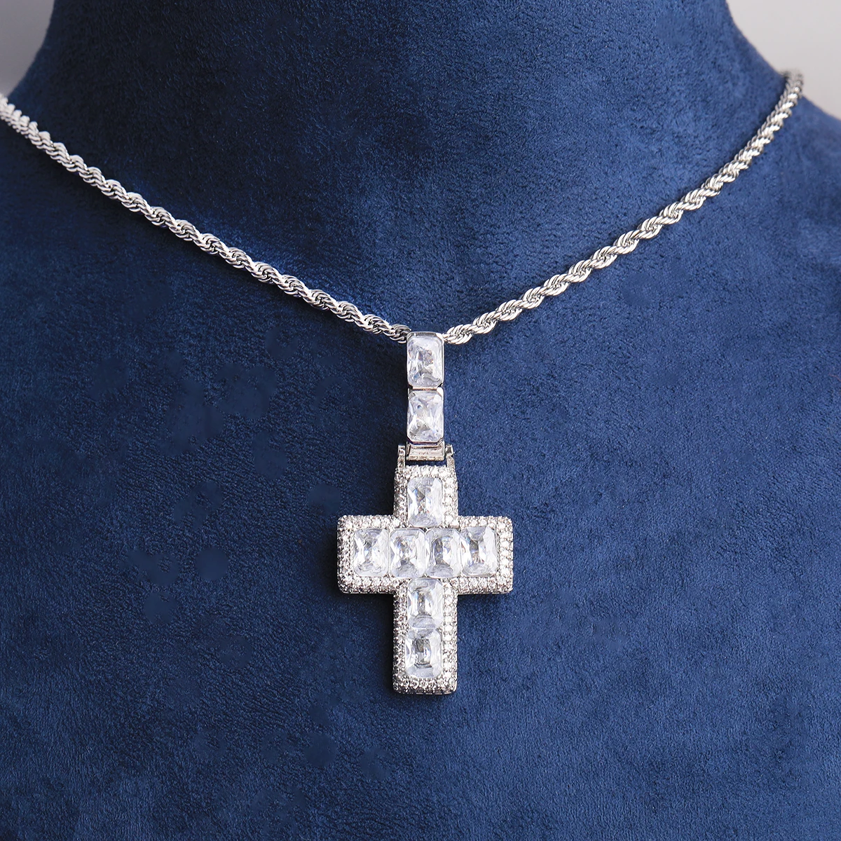 Bubble Letter Iced Out Baguette Cross Necklace Pendant for Men 5A Cubic Zirconia Gold Plated Hip Hop Jewelry