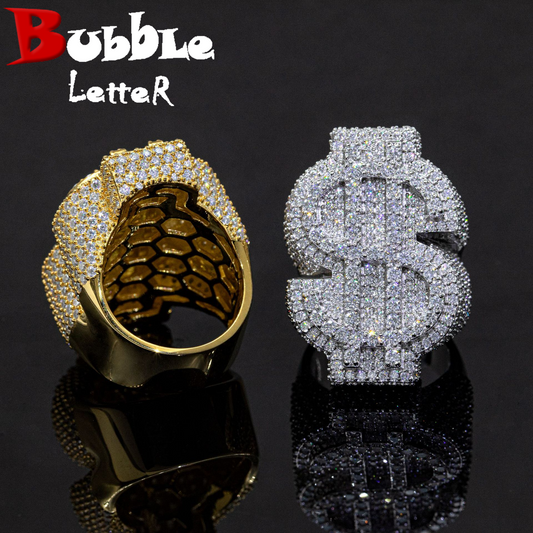 Bubble Letter Silver Moissanite VVS Dollar Sign for Men Hip Hop Jewelry