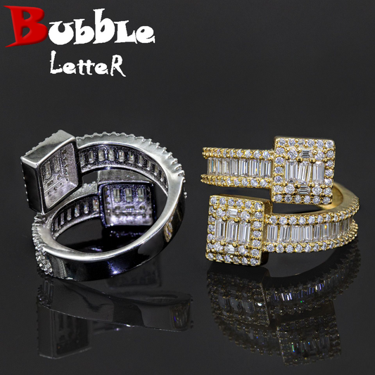 Bubble Letter Silver Moissanite VVS Baguette Ring  for Men Hip Hop Jewelry