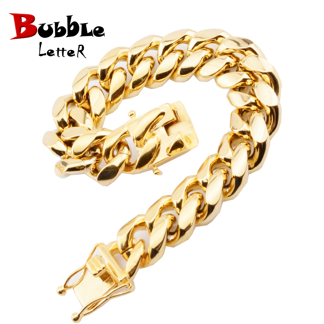 Bubble Letter Miami Cuban Bracelet for Men Stainless Steel Bracelet Gold Color Plated Hip Hop Fashion Rock Jewelry 2025 Trend