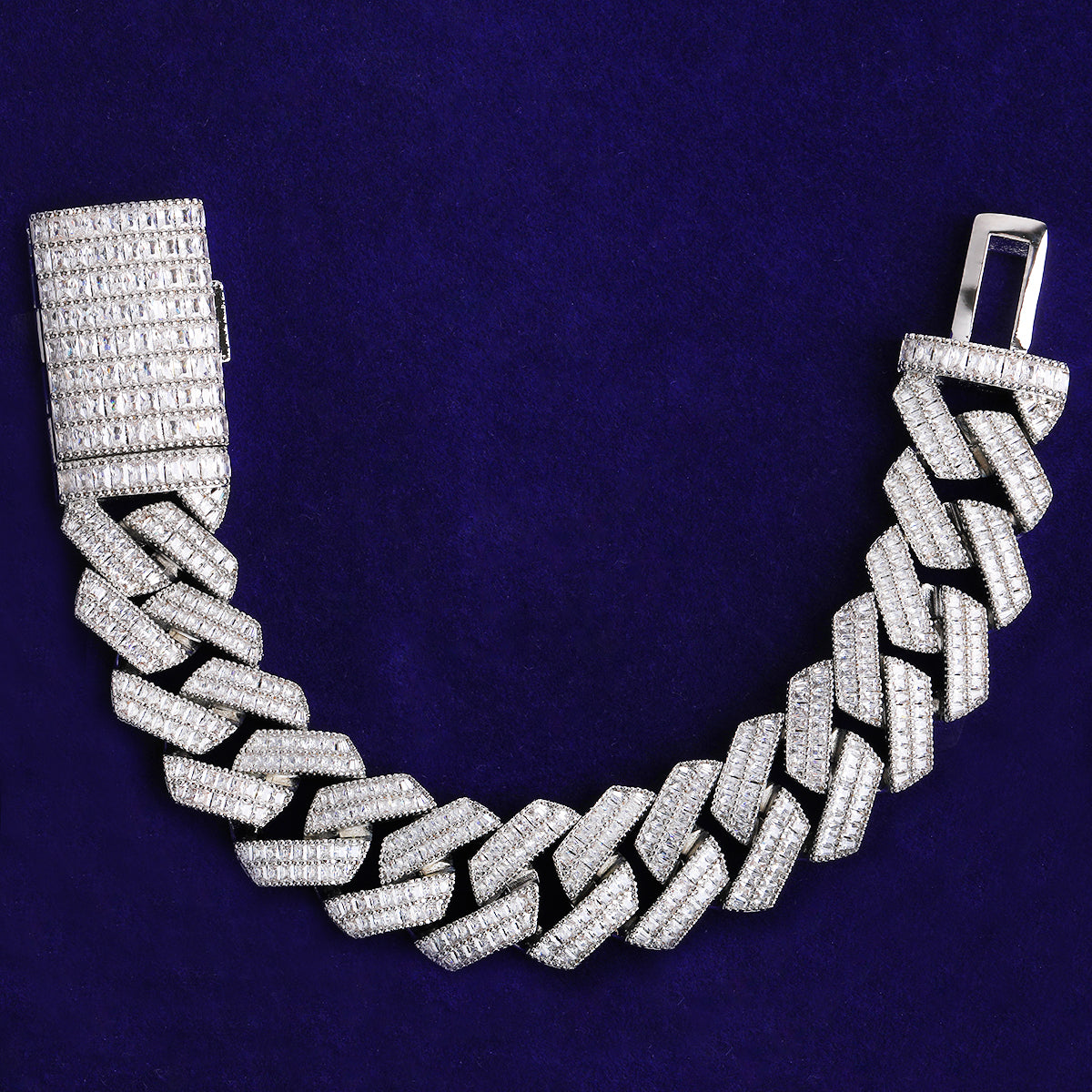 Bubble Letter 20mm Baguette Link Bracelet for Men 5A Cubic Zirconia Gold Plated Hip Hop Jewelry