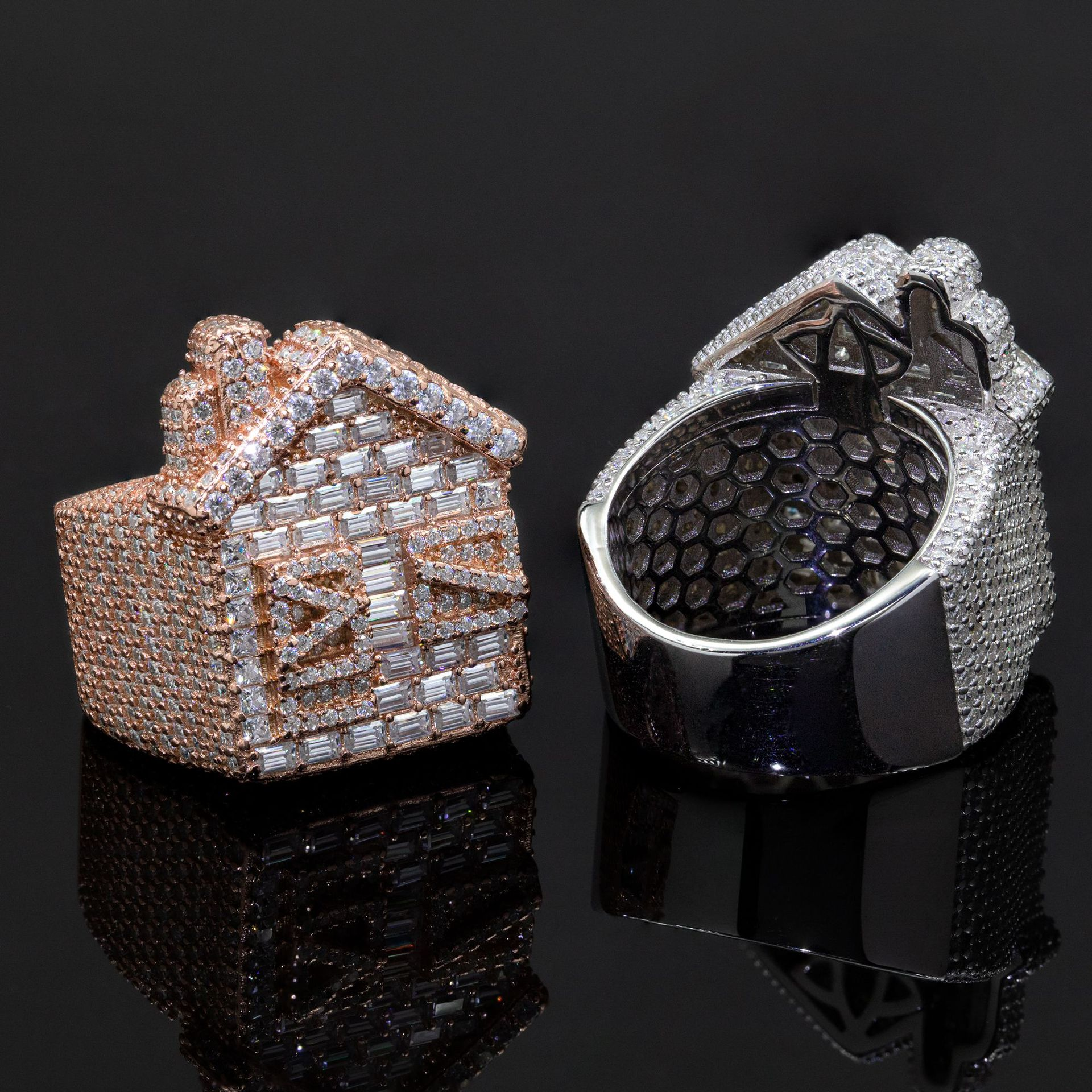 Bubble Letter Silver Moissanite VVS House Ring for Men  Hip Hop Jewelry
