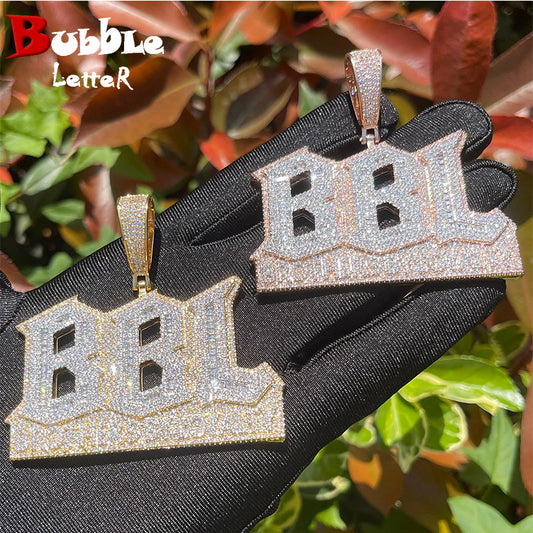 Bubble Letter Prong Necklace for Men Iced Out Pendant Brothers By Loyalty Charms Hip Hop Jewelry