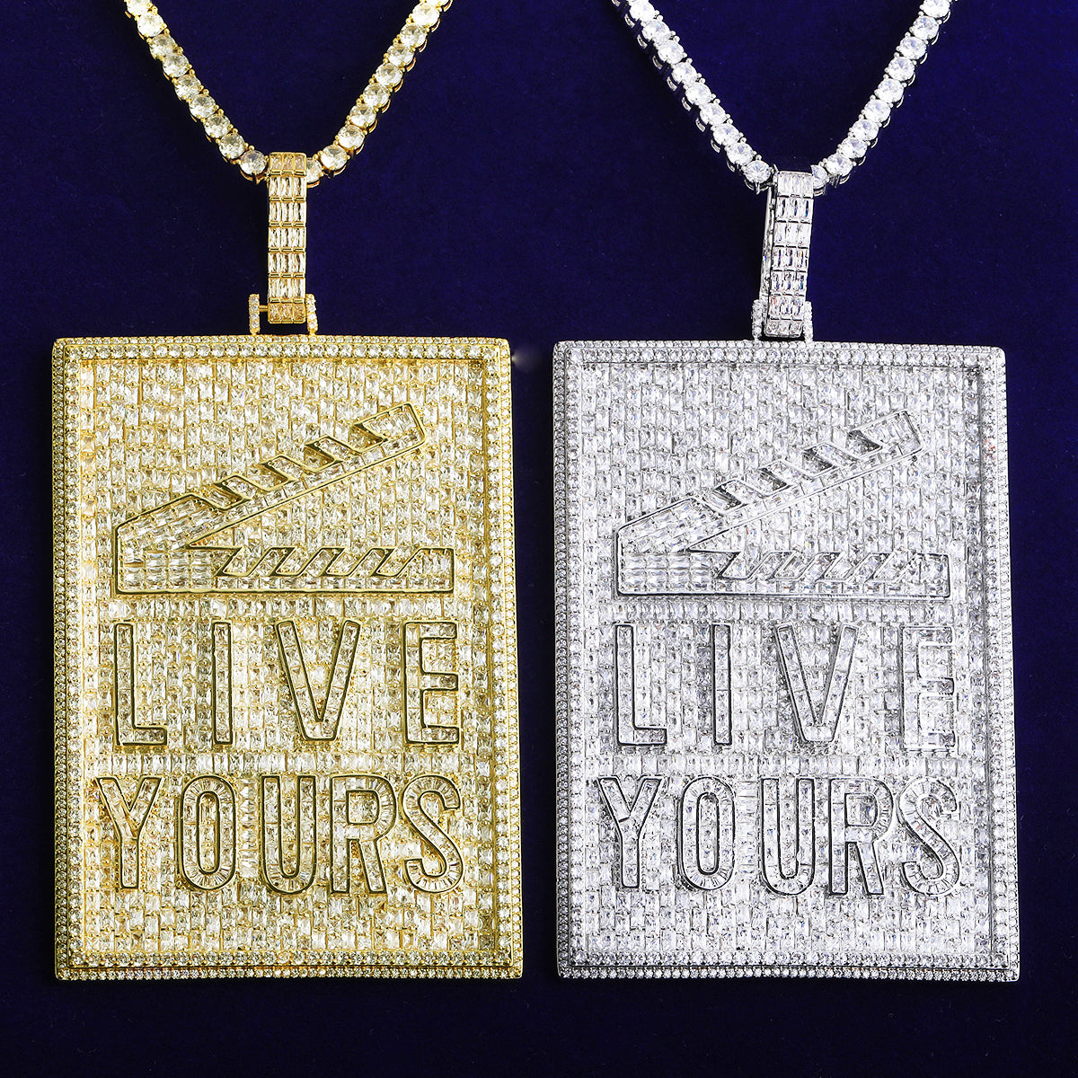 Bubble Letter Iced Out Big Live Yours Tag Necklace Pendant for Men 5A Cubic Zirconia Gold Plated Hip Hop Jewelry