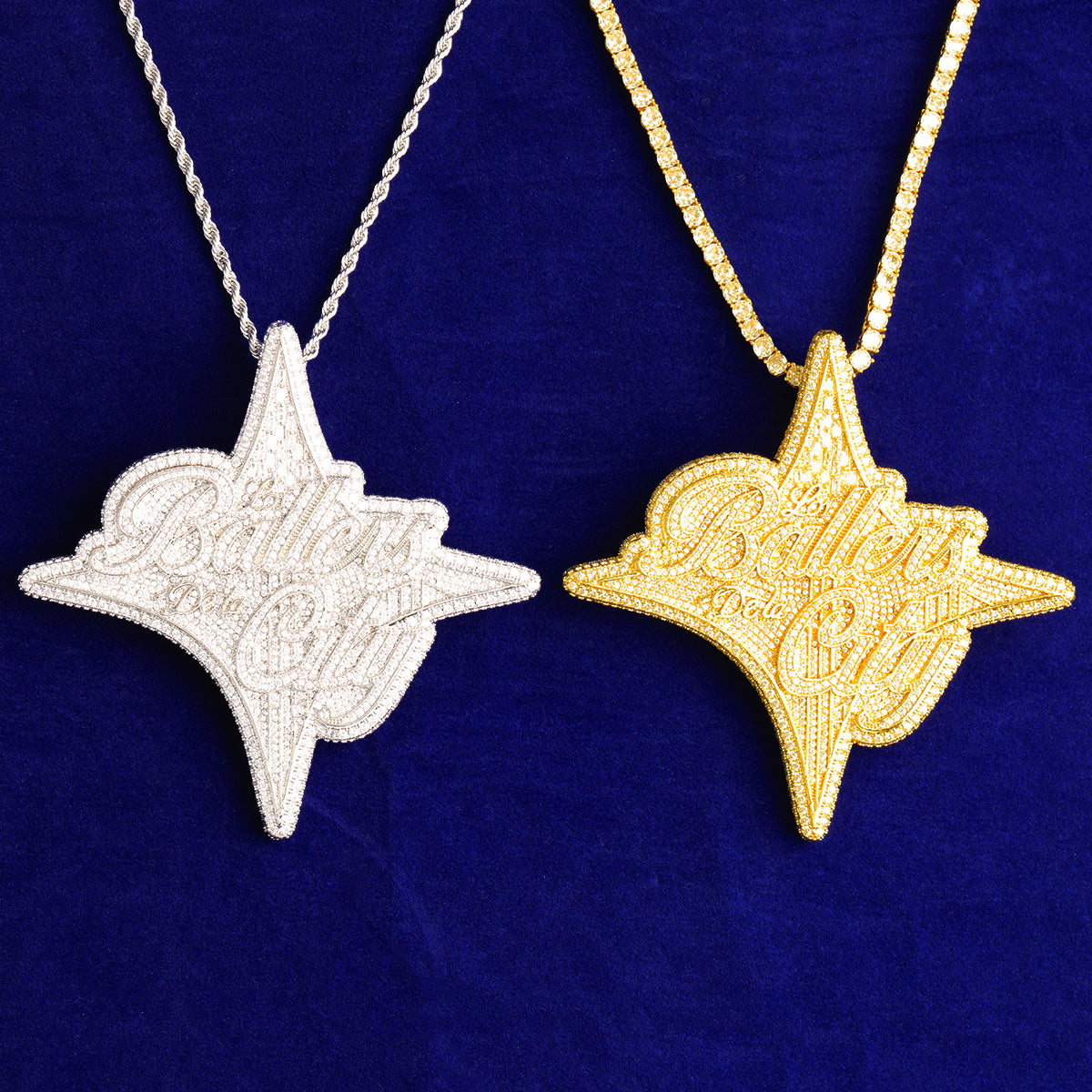Bubble Letter Luxury Bellas De La City Necklace Pendant for Men Real Gold Plated Copper Cubic Zirconia Hip Hop Jewelry