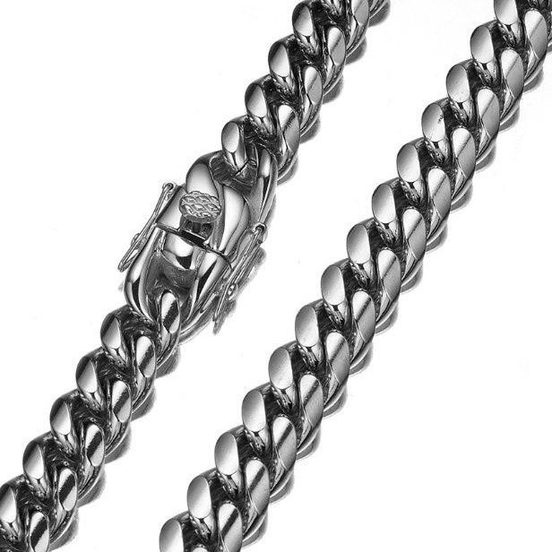 Bubble Letter Stainless Steel Miami Cuban Link Chain for Men Necklace Choker PVD Plating Real Silver Plated Lobster Clasp Rapper Jewelry