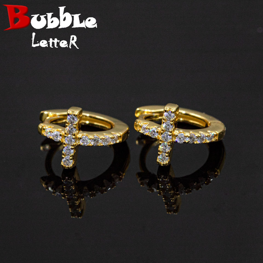 Bubble Letter Silver Moissanite VVS Cross Eardrop Stud Earring for Men Hip Hop Jewelry