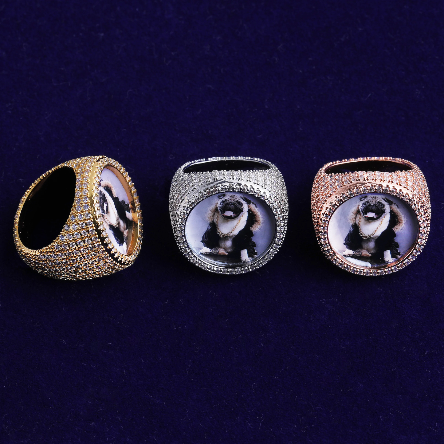 Bubble Letter Iced Out Custom Photo Round Circle Ring for Men Personalized Picture Cubic Zirconia Hip Hop Jewelry