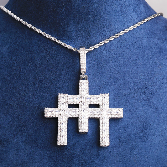 Bubble Letter Iced Out 3 in 1 Cross Necklace Pendant for Men Real Gold Plated 5A Cubic Zirconia Hip Hop Jewelry