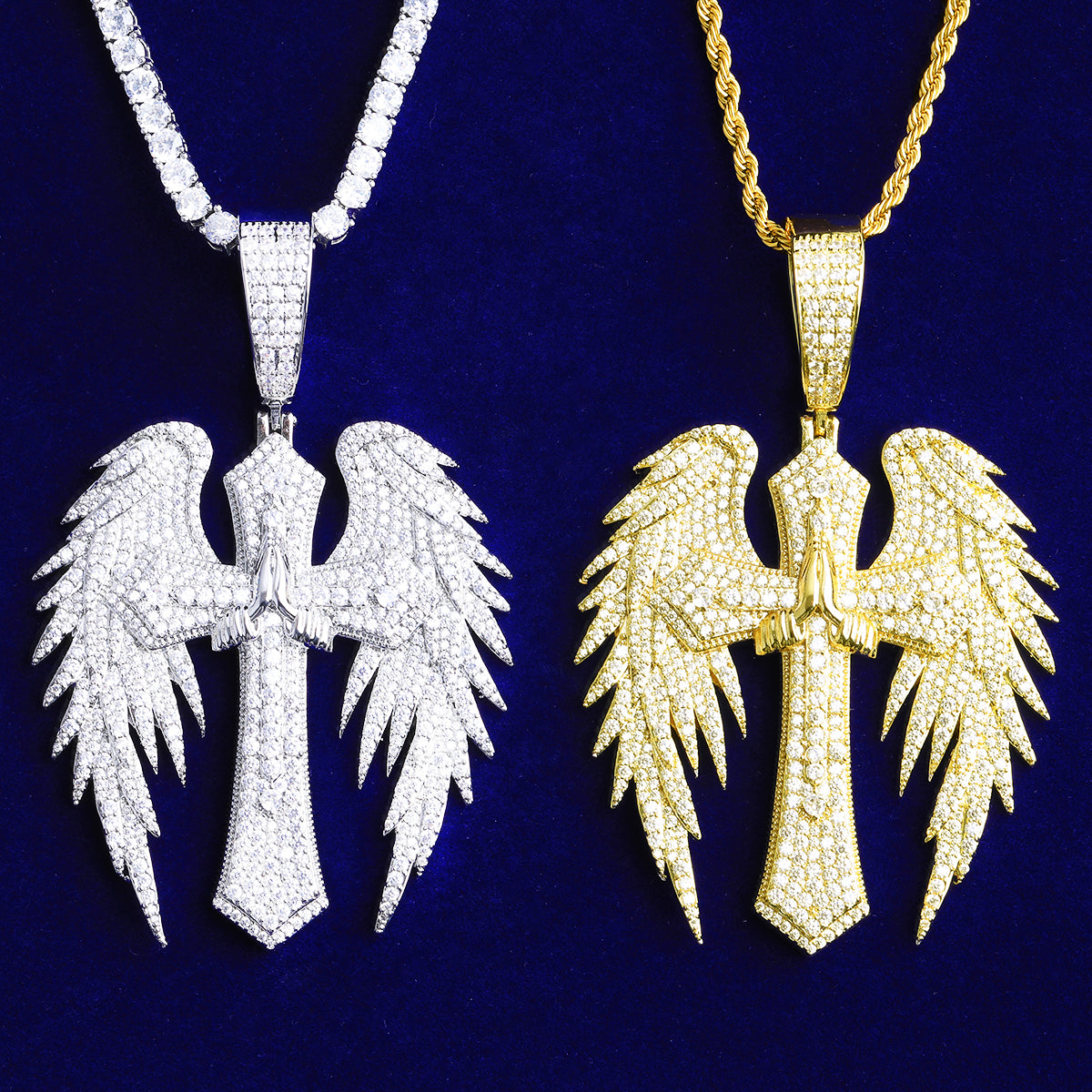 Bubble Letter Iced Out Cross Wing Jesus Necklace Pendant for Men 5A Cubic Zirconia Hip Hop Jewelry