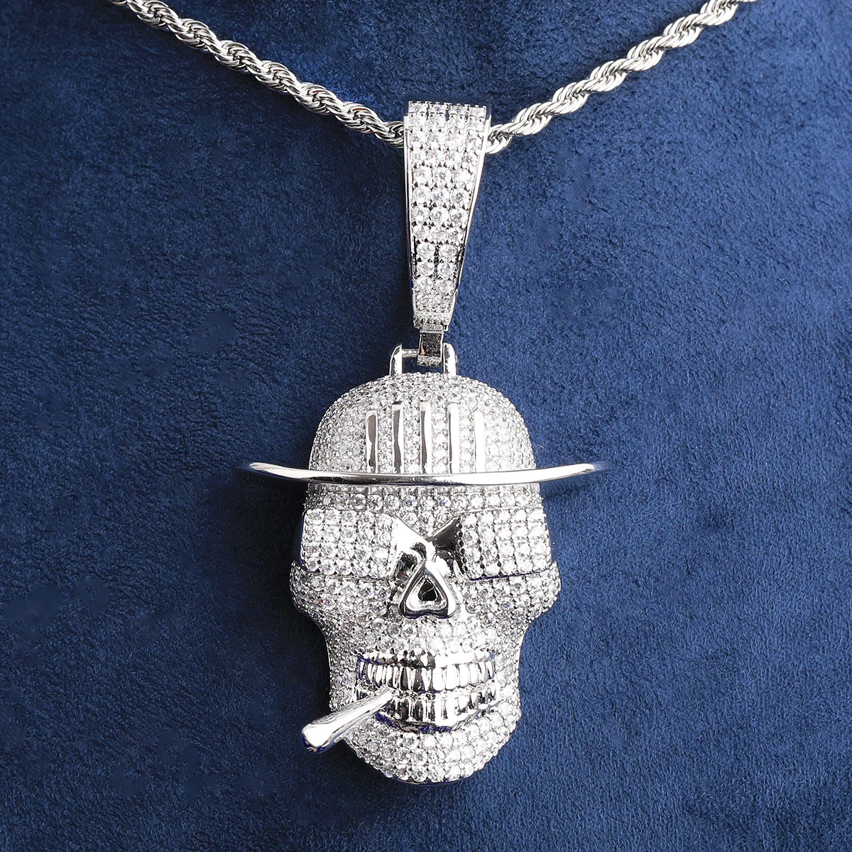 Bubble Letter Iced Out Skull Sigarette Necklace Pendant for Men Real Gold Plated 5A Grade Hip Hop Jewelry