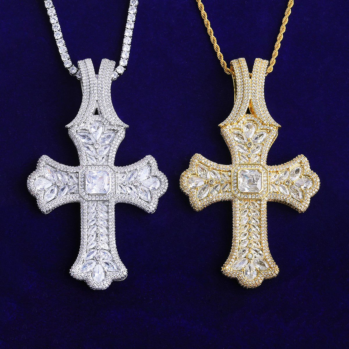 Bubble Letter Iced Out Cross Necklace Pendant for Men 5A Cubic Zirconia Gold Plated Hip Hop Jewelry