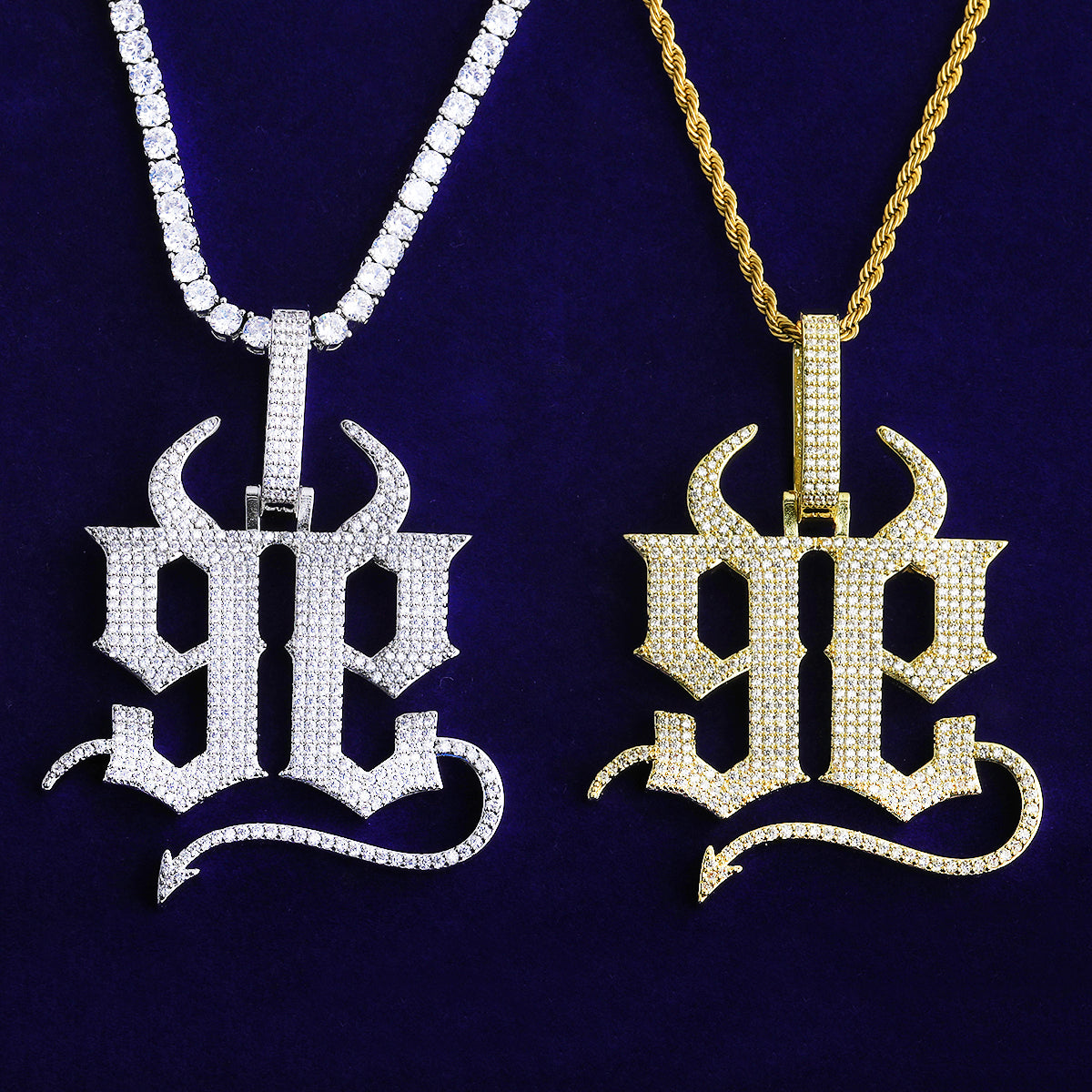 Bubble Letter Iced Out Number 9 Necklace Pendant for Men 5A Prong Setting Cubic Zirconia Copper Gold Plated Hip Hop Jewelry