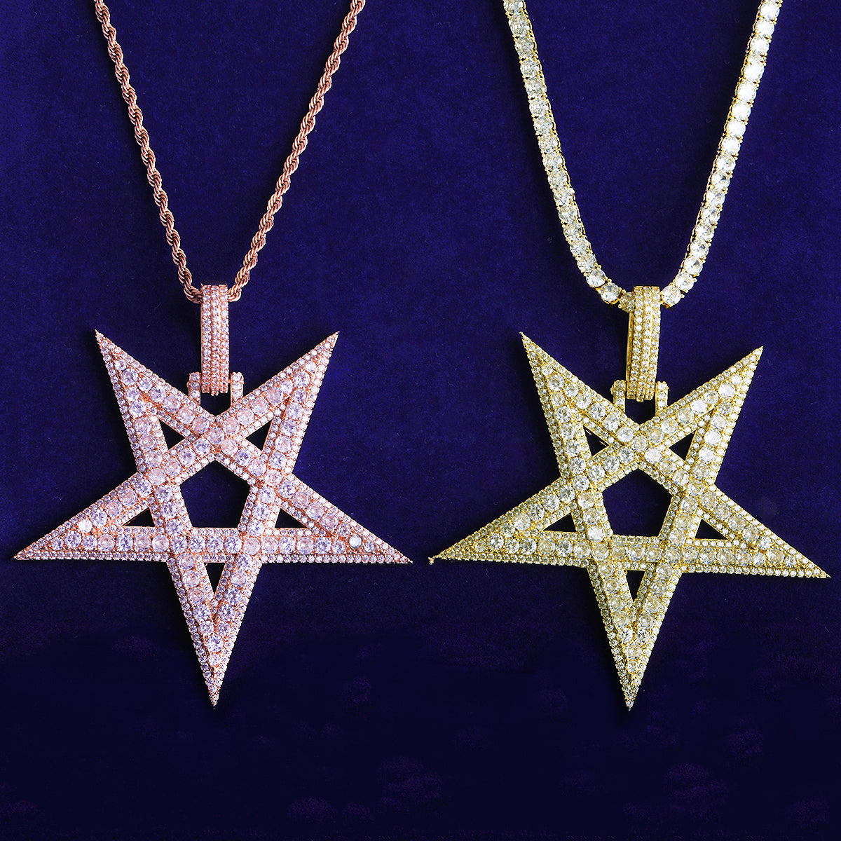 Bubble Letter Iced Out Big Star Necklace Pendant for Men 5A Cubic Zirconia Prong Setting Hip Hop Jewelry