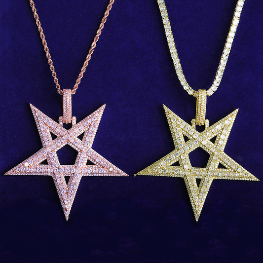 Bubble Letter Iced Out Big Star Necklace Pendant for Men 5A Cubic Zirconia Prong Setting Hip Hop Jewelry