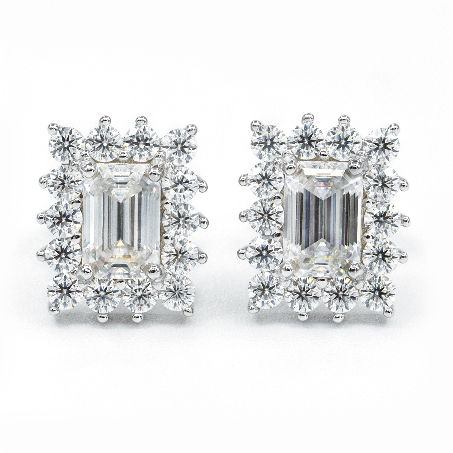 Bubble Letter Silver Moissanite VVS Edge Baguette Stud Earring for Men Hip Hop Jewelry