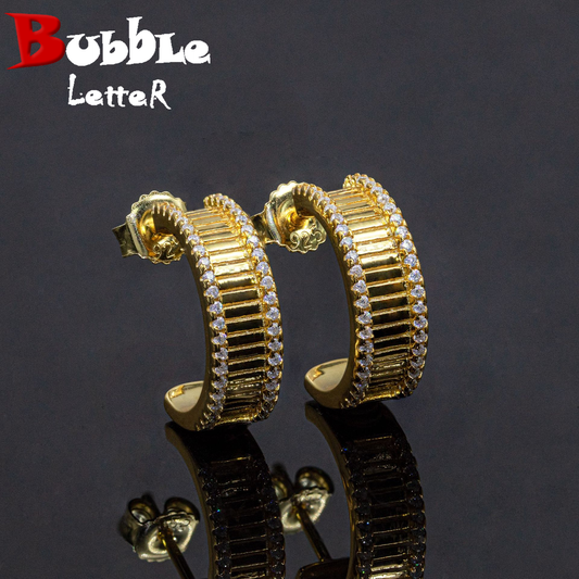 Bubble Letter Silver Moissanite VVS Half Round Stud Earring for Men Hip Hop Jewelry
