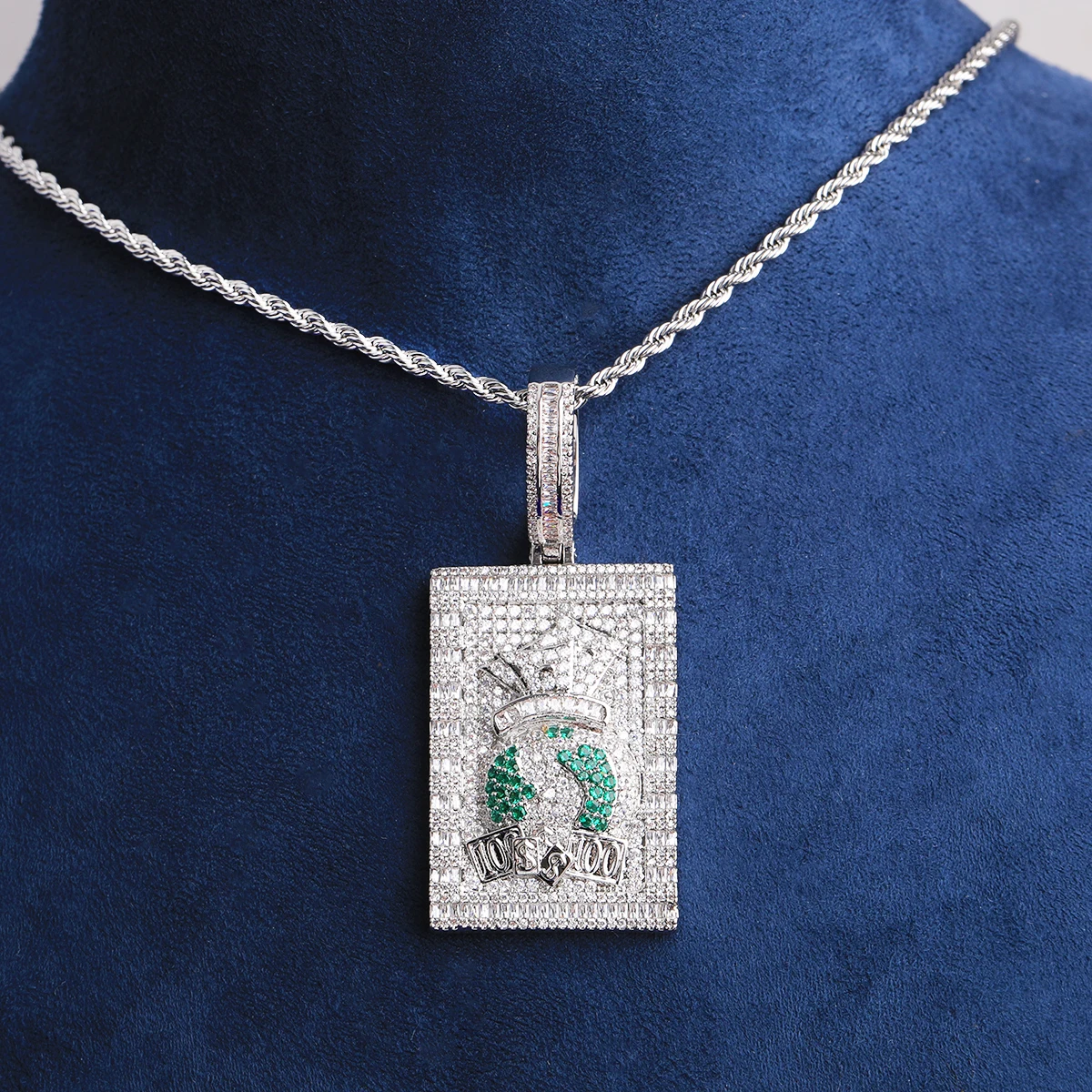 Bubble Letter Iced Out Bling Paved Dollar Dog Tag Necklace Pendant for Men 5A Cubic Zirconia Gold Plated Hip Hop Jewelry