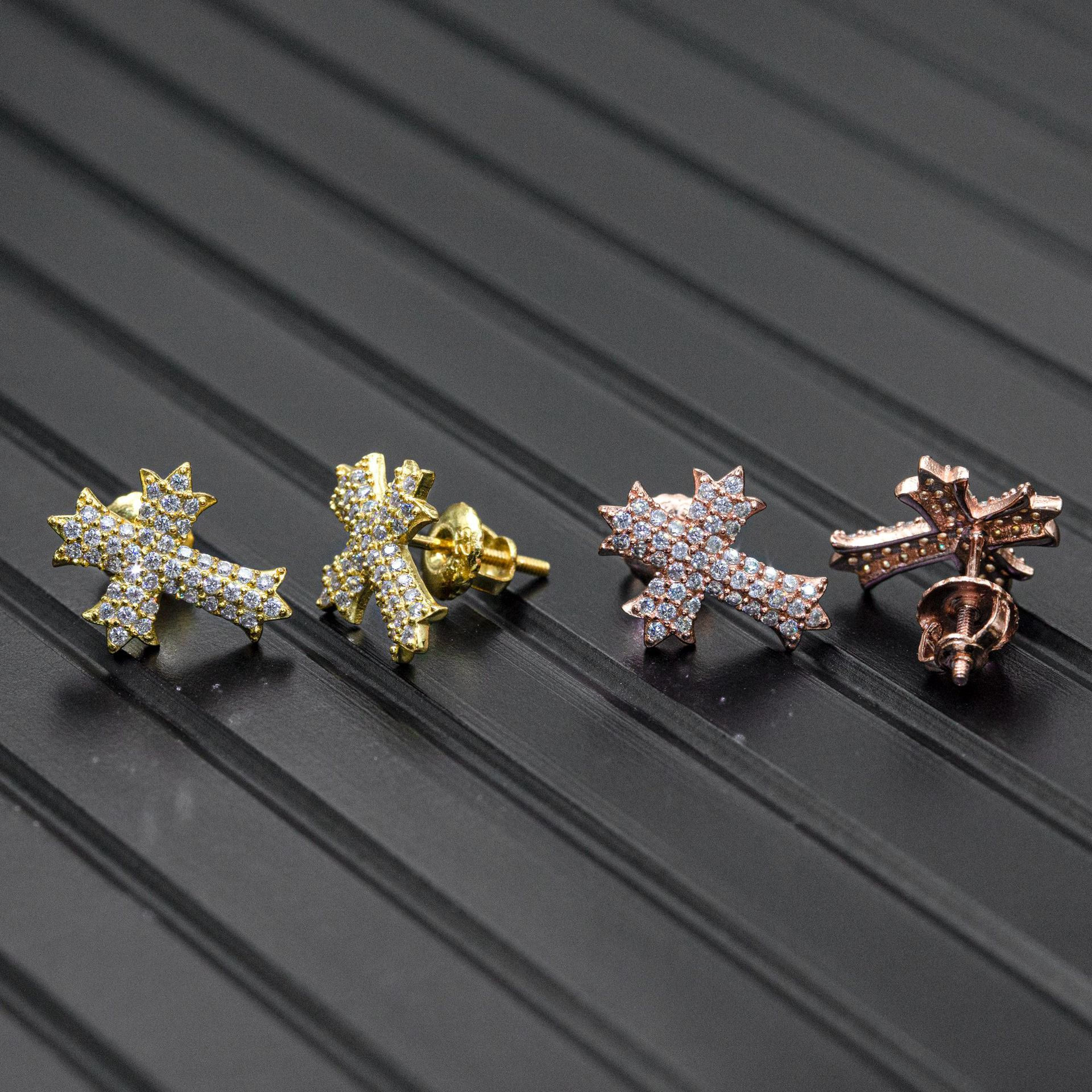 Bubble Letter Silver Moissanite VVS Chrome Cross Stud Earring for Men Hip Hop Jewelry