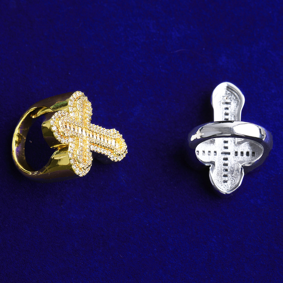 Bubble Letter Iced Out Baguette Cross Ring for Men 5A Cubic Zirconia Real Gold Plated Hip Hop Jewelry