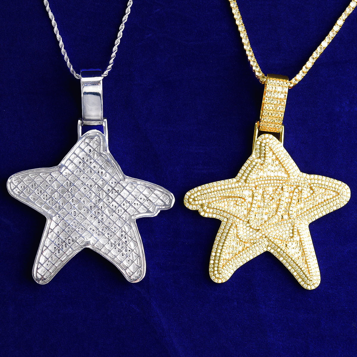 Bubble Letter Iced Out Super Big Star Necklace Pendant for Men Real Gold Plated Cubic Zirconia Hip Hop Jewelry