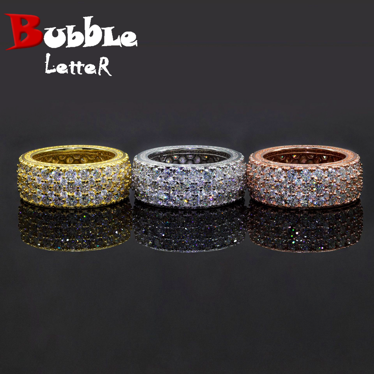 Bubble Letter Silver Moissanite VVS Circle Ring for Men Hip Hop Jewelry