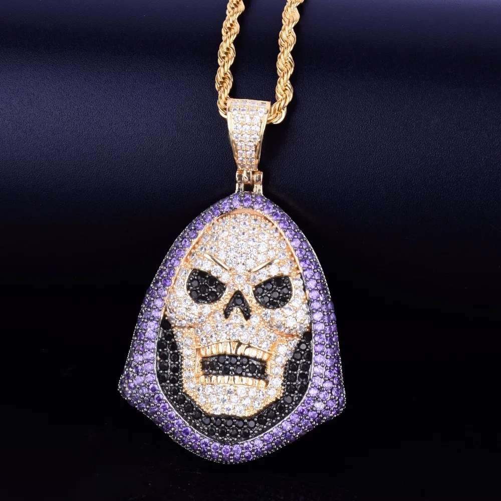 Skull Pendant Necklace Gold Color AAA Cubic Zircon Hip Hop Rock Jewelry