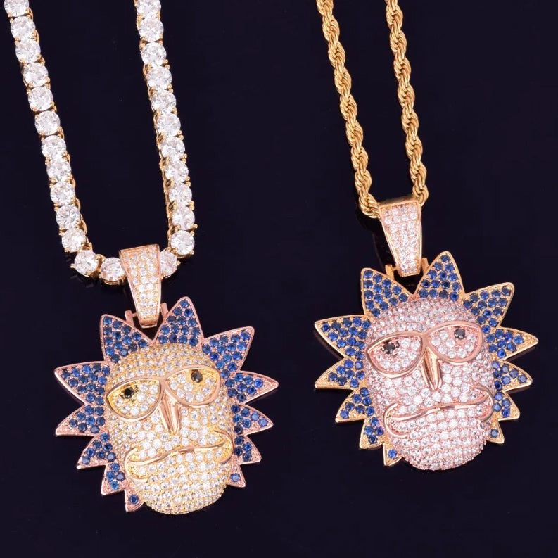 Bule lettebbr Men's Cartoon Character Face Pendant Iced Out Necklace Bling Cubic Zircon Personality Hip Hop Rock Jewelry