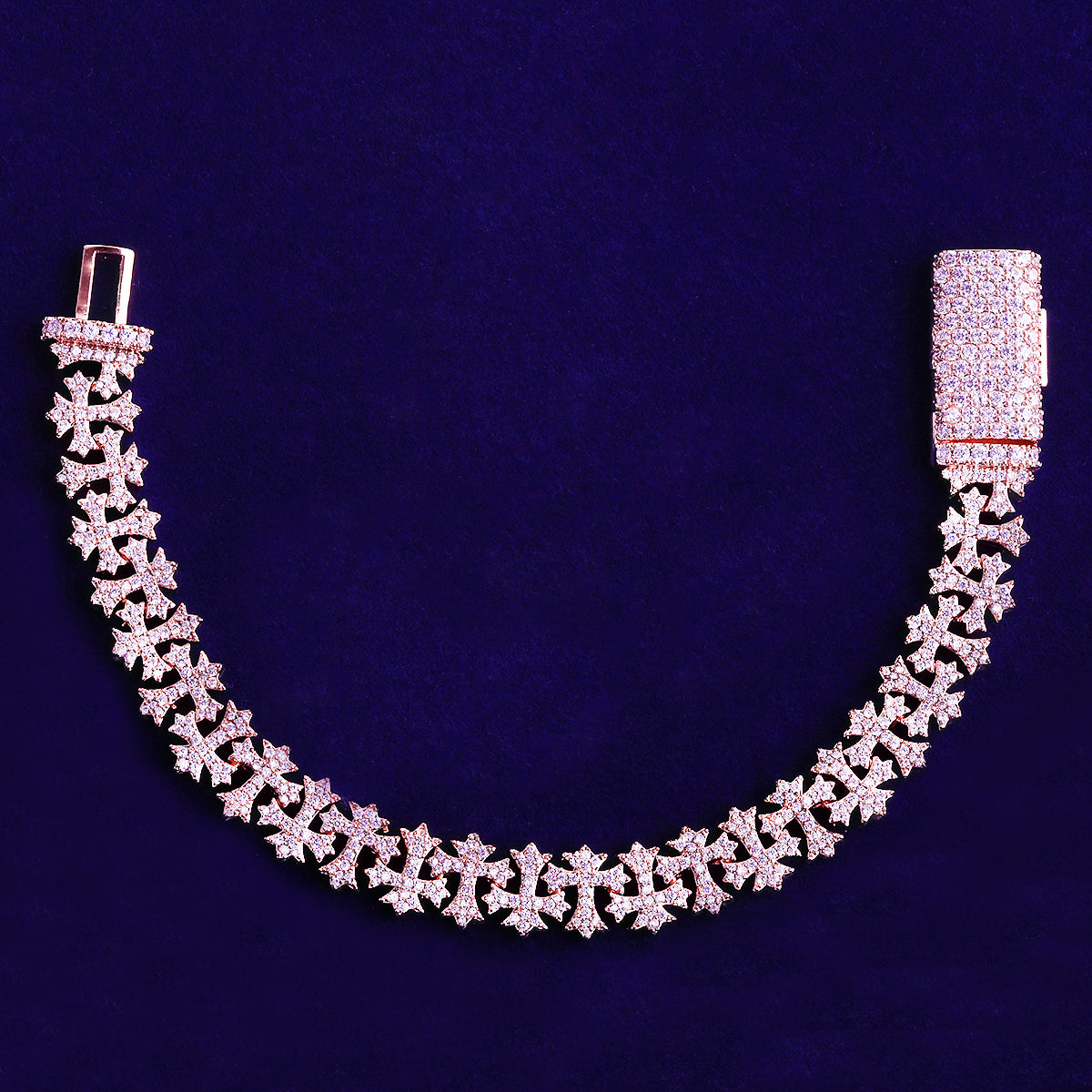 Bubble Letter Iced Out Cross Link Bracelet for Men 5A Cubic Zirconia Gold Plated Hip Hop Jewelry