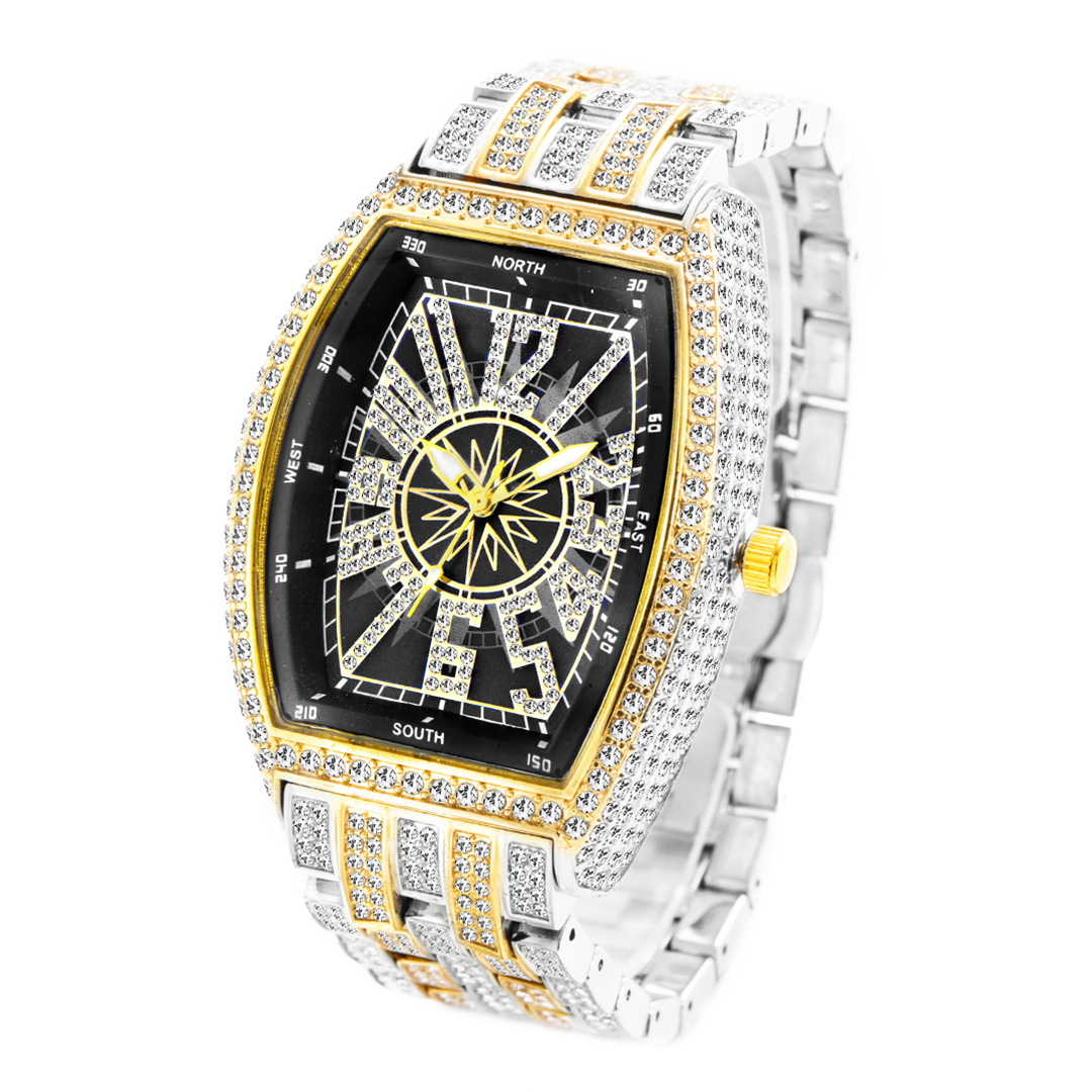 Bubble Letter STAR SKY COMPASS DIAL BLING ICED OUT DIAMOND WATCH
