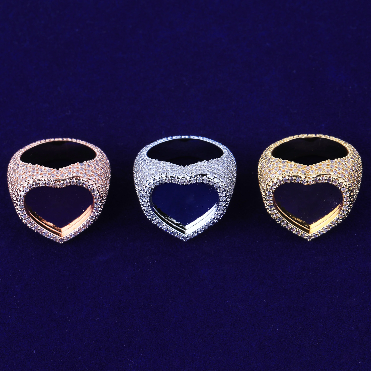 Bubble Letter Iced Out Custom Photo Heart Ring for Women Personalized Picture Cubic Zirconia Hip Hop Jewelry