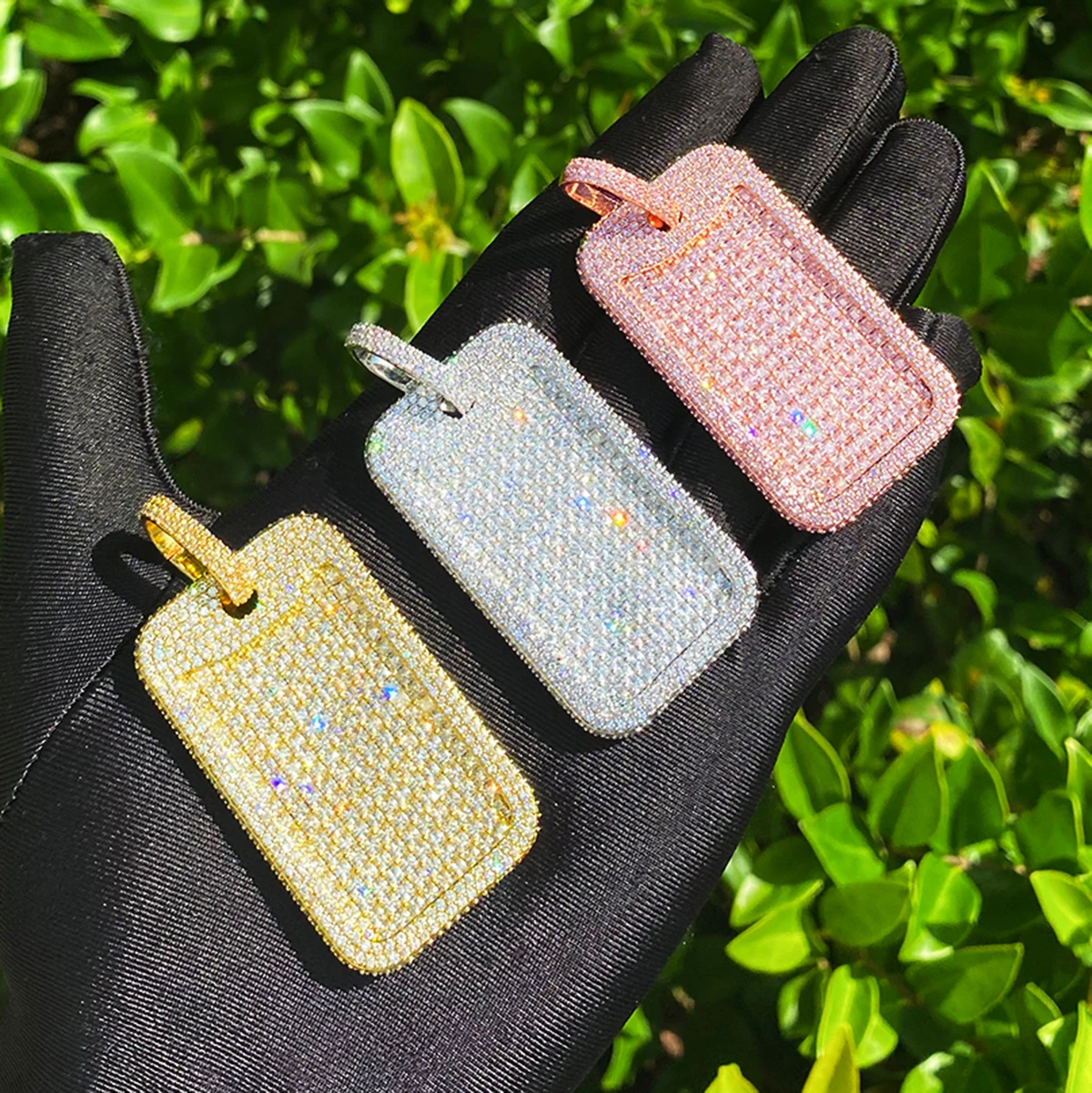 Bubble Letter Iced Out Dog Tag Necklace Pendant for Men 5A Cubic Zirconia Gold Plated Hip Hop Jewelry