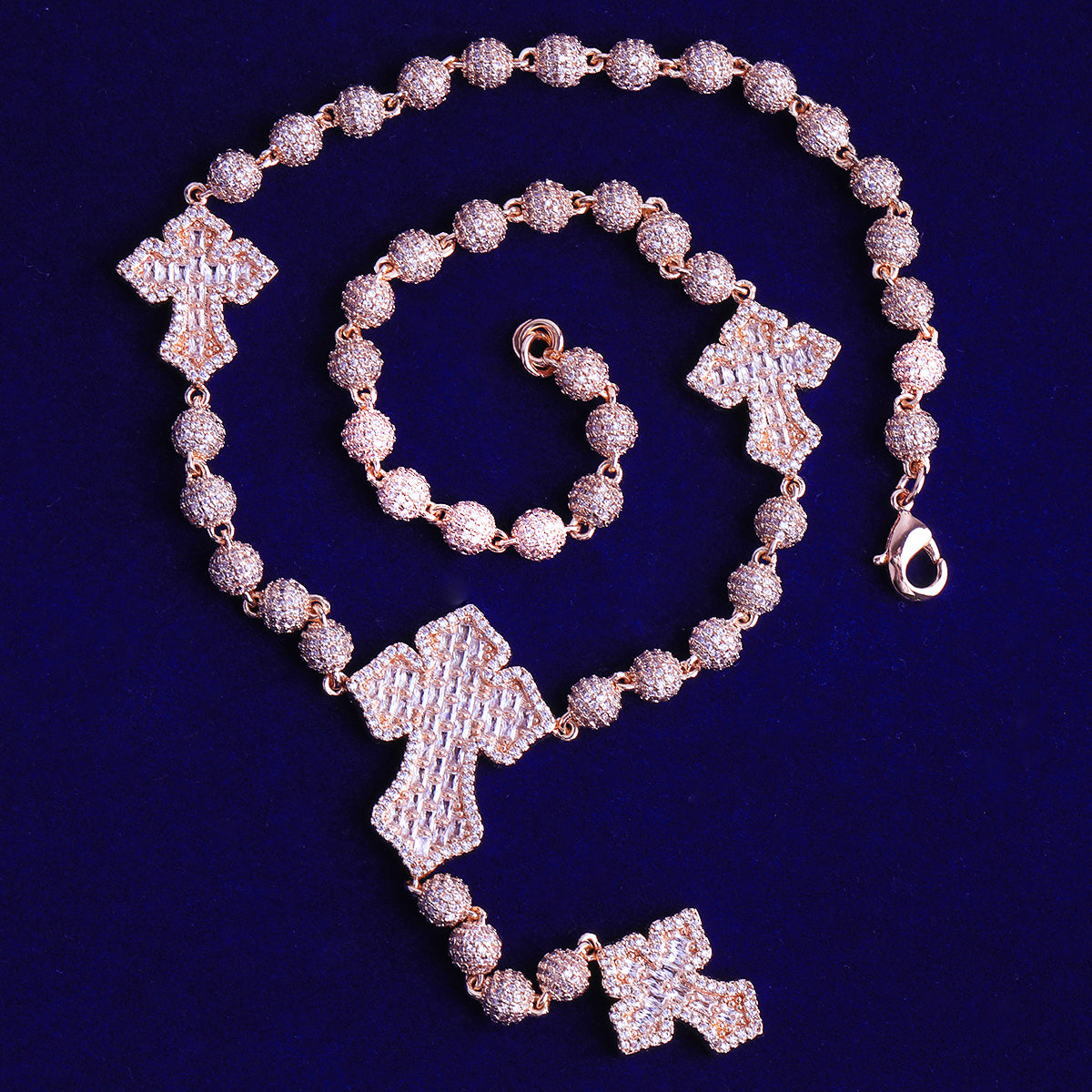 Bubble Letter Iced Out Beads Cross Chain for Men Necklace Choker 5A Cubic Zirconia Hip Hop Jewelry