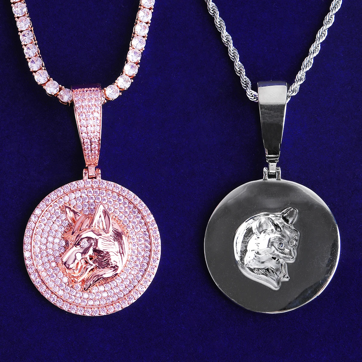 Bubble Letter Iced Out Wolf Disc Necklace Pendant for Men Real Gold Plated 5A Cubic Zirconia Hip Hop Jewelry