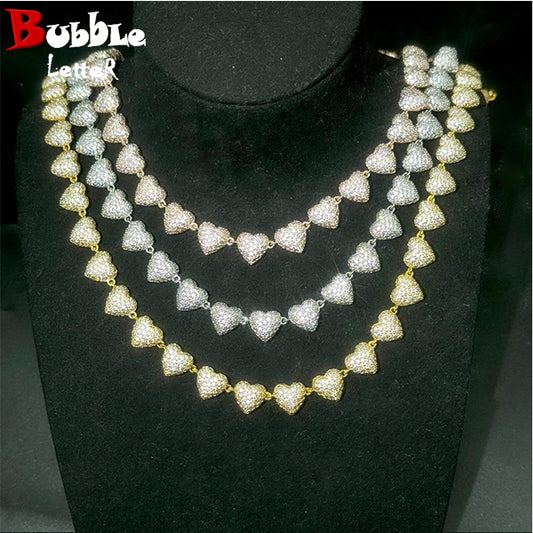 Bubble Letter Iced Out Necklace for Women Cuban Link Chain Real Gold Plated Solid Back Hip Hop Jewelry