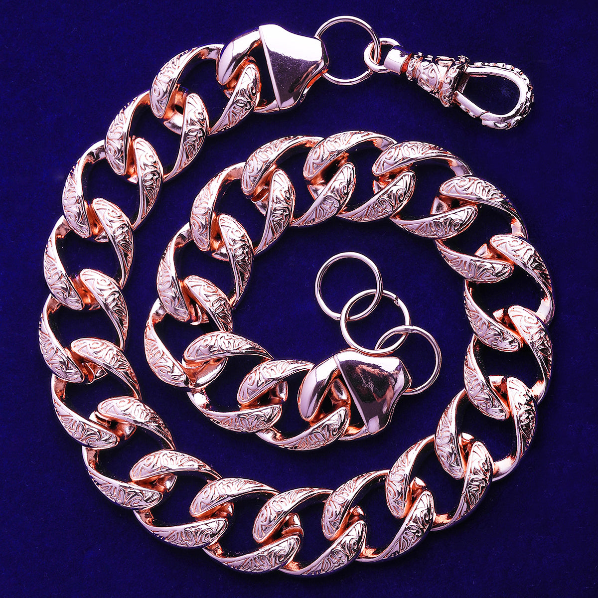 Bubble Letter Patterned Rounded Link Chain for Men Necklace Choker Real Copper Gold Plated Hip Hop Jewelry