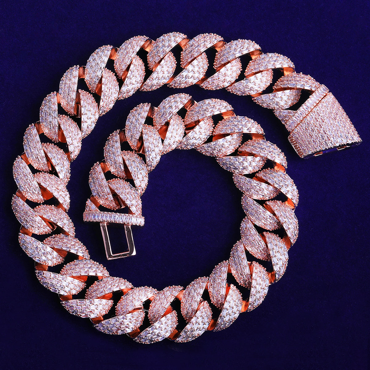 Bubble Letter 25mm Special Clasp Baguette Cuban Link Chain for Men 5A Cubic Zirconia Gold Plated Hip Hop Jewelry
