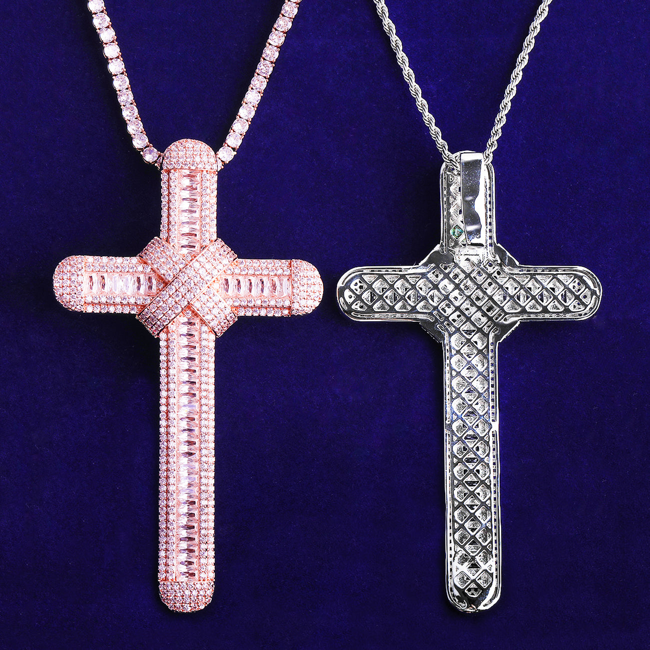 Bubble Letter Iced Out Super Cross Necklace Pendant for Men 5A Cubic Zirconia Gold Plated Hip Hop Jewelry