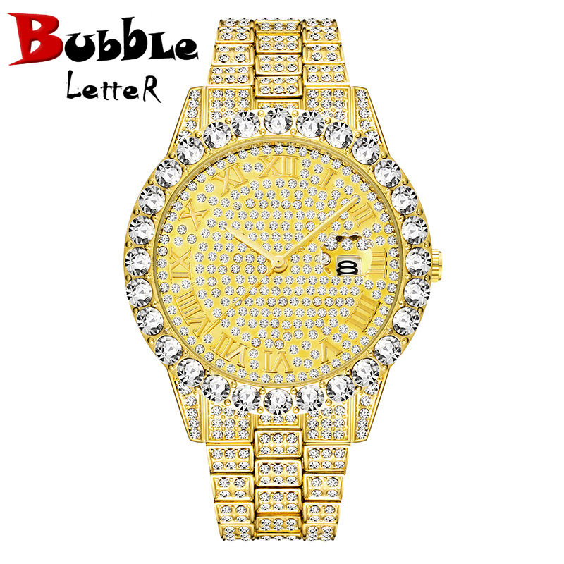 Bubble Letter BLING TENNIS BODY ROMAN NUMERALS ICED OUT DIAMOND WATCH