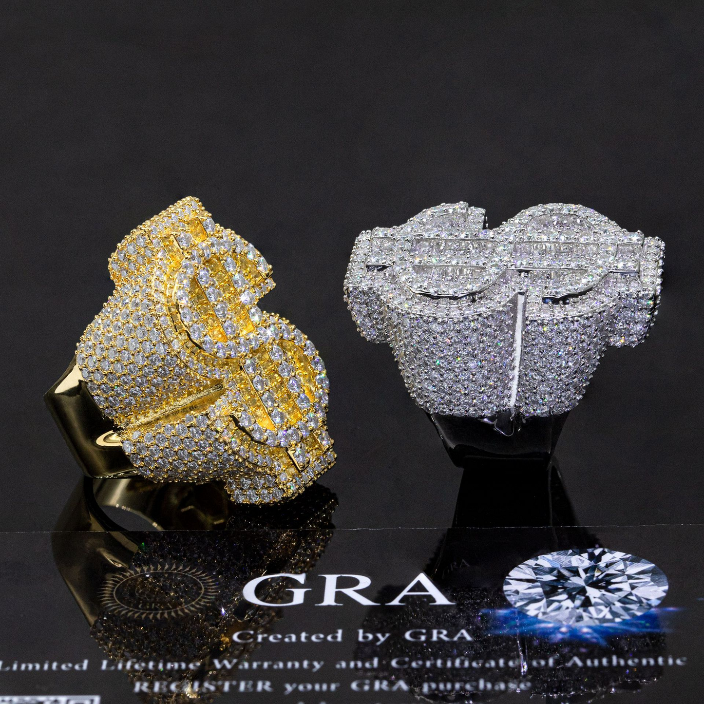 Bubble Letter Silver Moissanite VVS Dollar Sign for Men Hip Hop Jewelry
