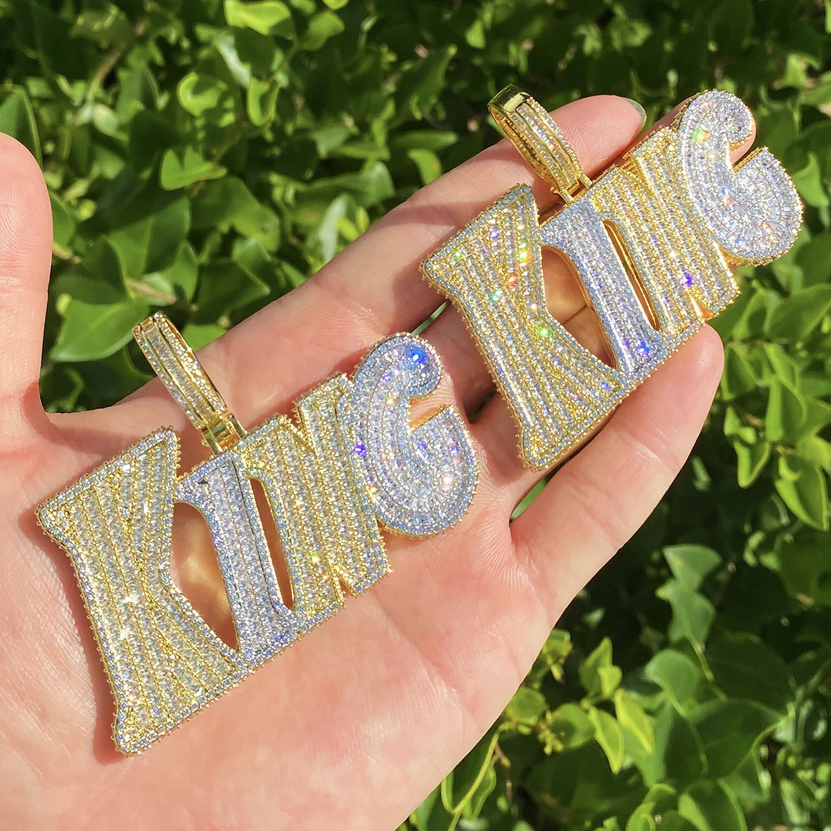 Bubble Letter Iced Out King Necklace Pendant for Men 5A Cubic Zirconia Prong Setting Hip Hop Jewelry
