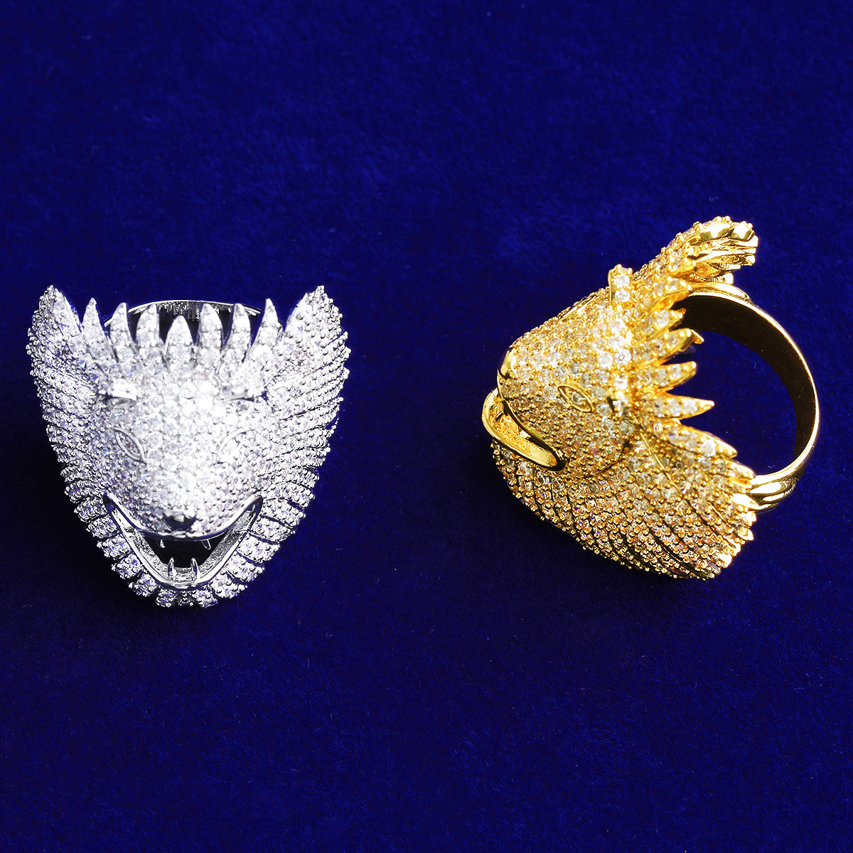 Bubble Letter Iced Out Lion Head Ring for Men Real Gold Plated Cubic Zirconia Hip Hop Jewelry